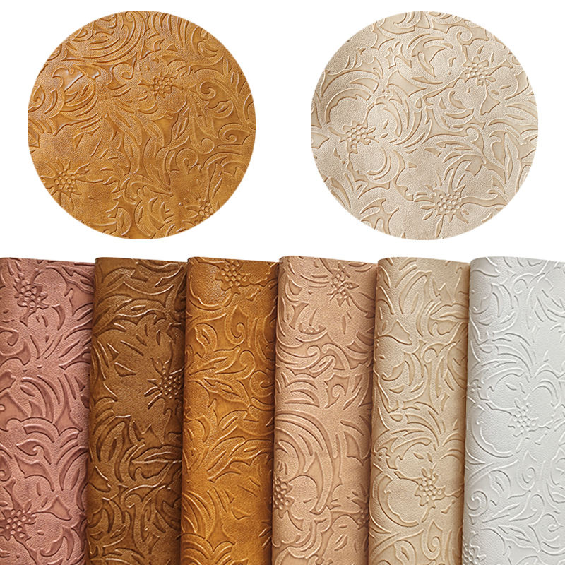 roman carving design pu synthetic artificial leather flowers foil embossed leatherette brown vinyl fabric for bags/wallets/shoes