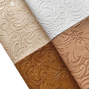 roman carving design pu synthetic artificial leather flowers foil embossed leatherette brown vinyl fabric for bags/wallets/shoes