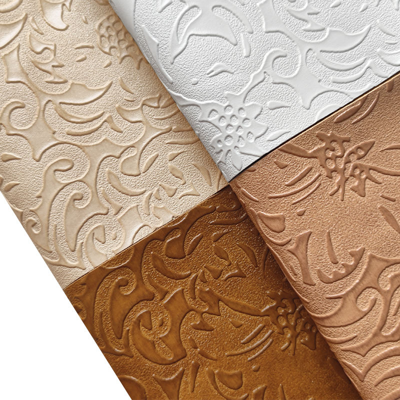 roman carving design pu synthetic artificial leather flowers foil embossed leatherette brown vinyl fabric for bags/wallets/shoes